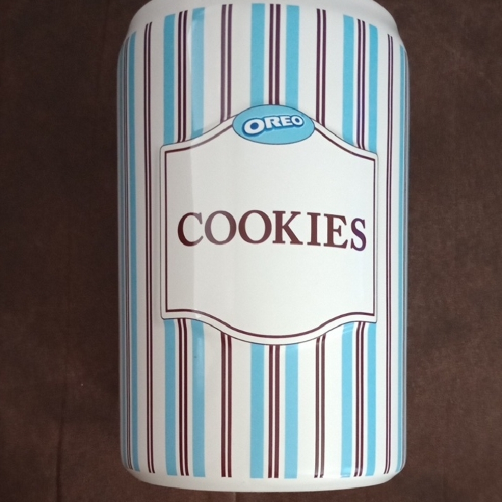 Striped Cookie Jar - Blue and White